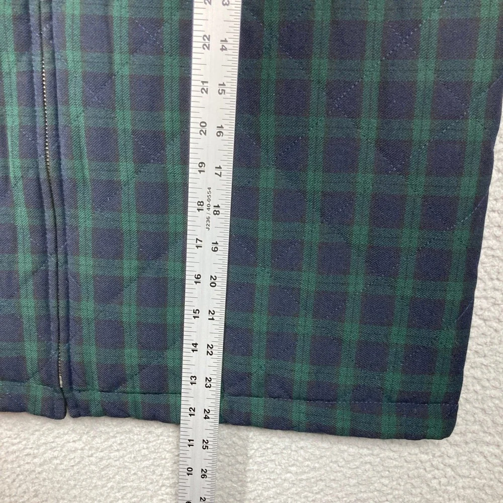 Talbots Quilted Vest Womens‎ Large Green Navy Zip Up Tartan Plaid Hiking Preppy